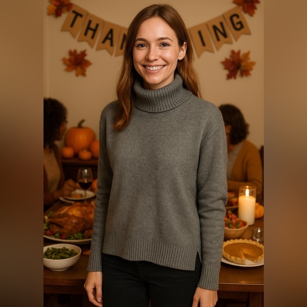 Madewell Sweater Size Medium Gray Green Womens Cozy Winter Fall Turtleneck